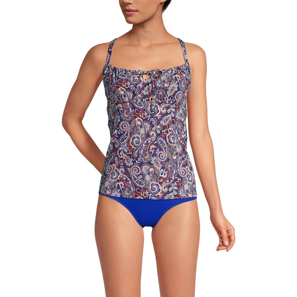 Lands End Chlorine Resistant Tie Front Underwire Tankini Adjustable Straps 12